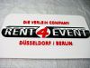 Rent4Event, 3D-Beschilderung, Acrylglasbuchstaben auf Plexischeibe, hochglanz-poliert, München Werbetechnik, Messeschild